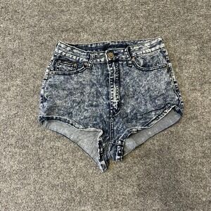 Geso Jeans Shorts Womens Size 7 Blue Acid Wash High Waisted Cheeky Stretch Denim